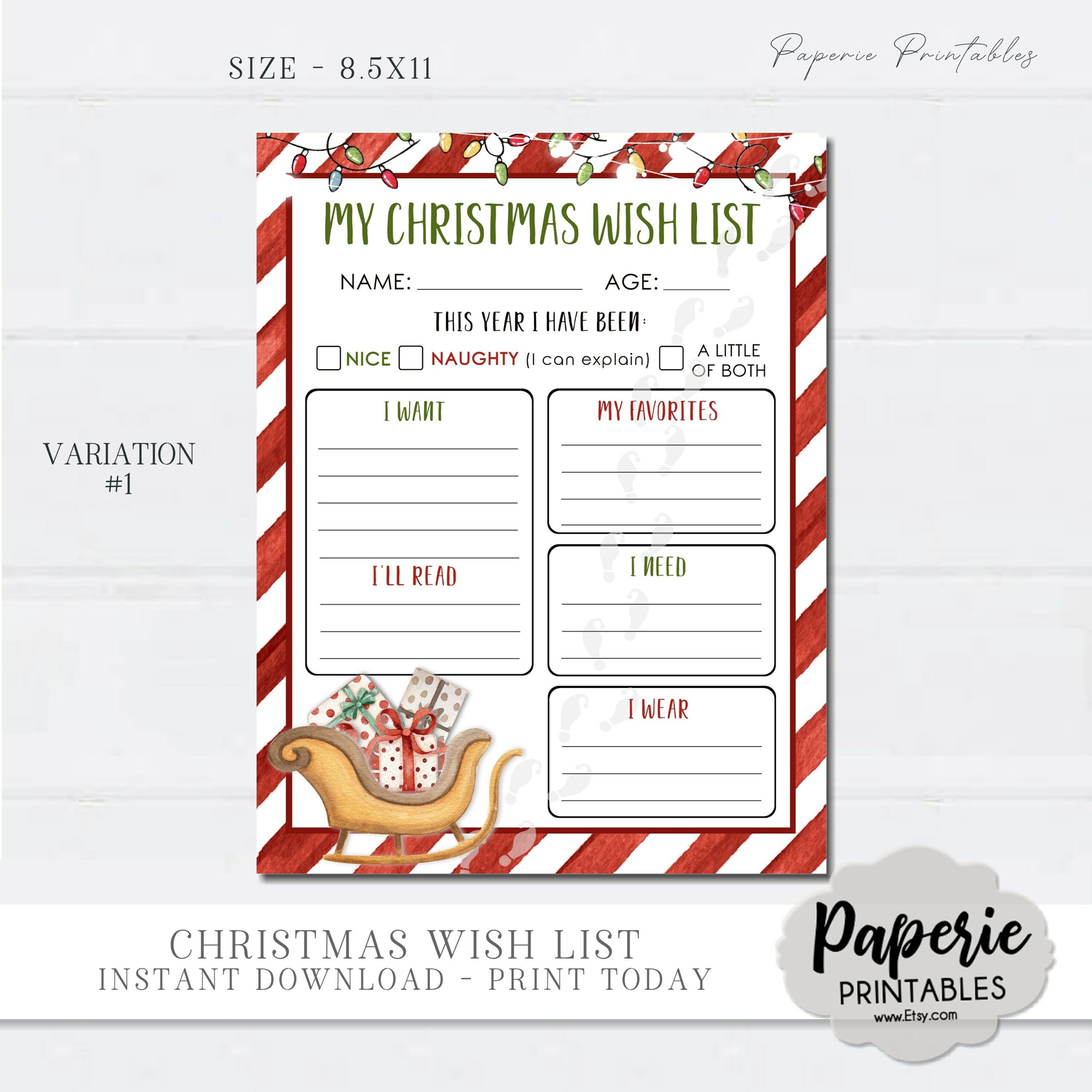Cute Christmas List Template Wear Read Want Need