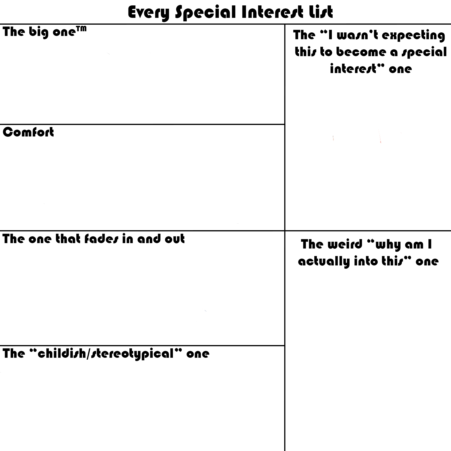 Every Special Interest List Template