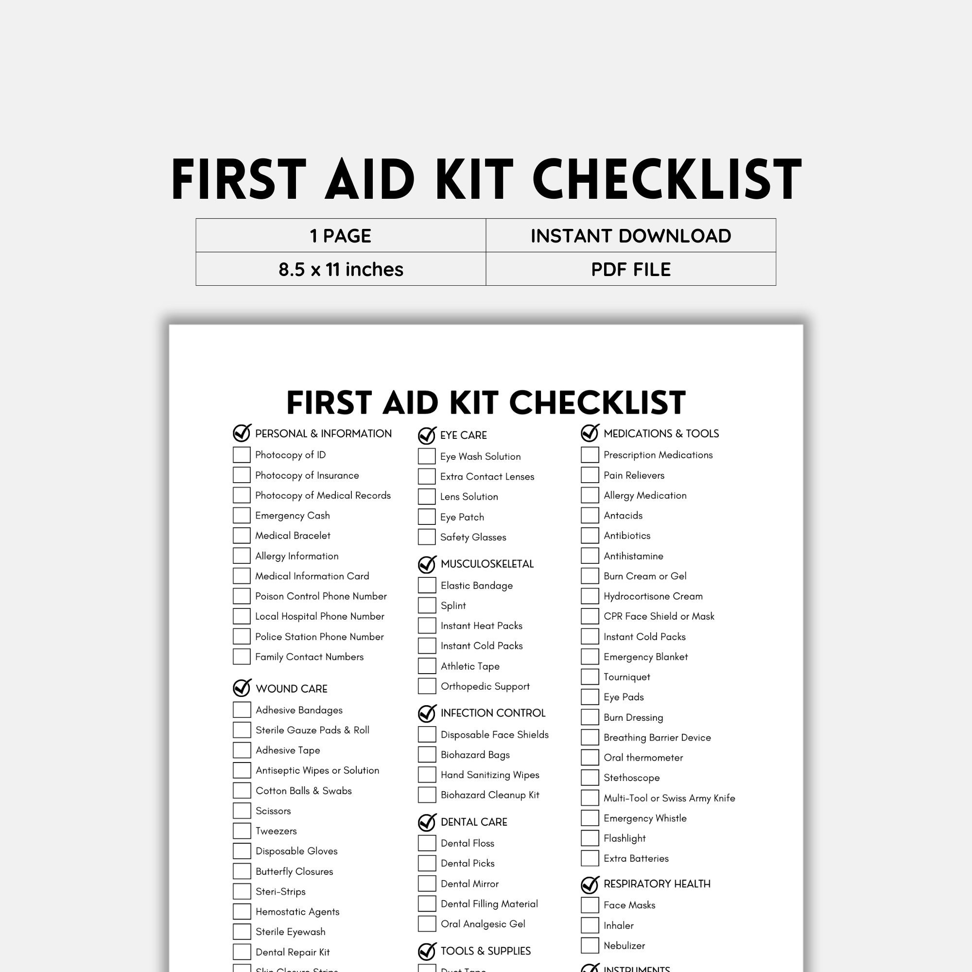 First Aid Kit Check List Template