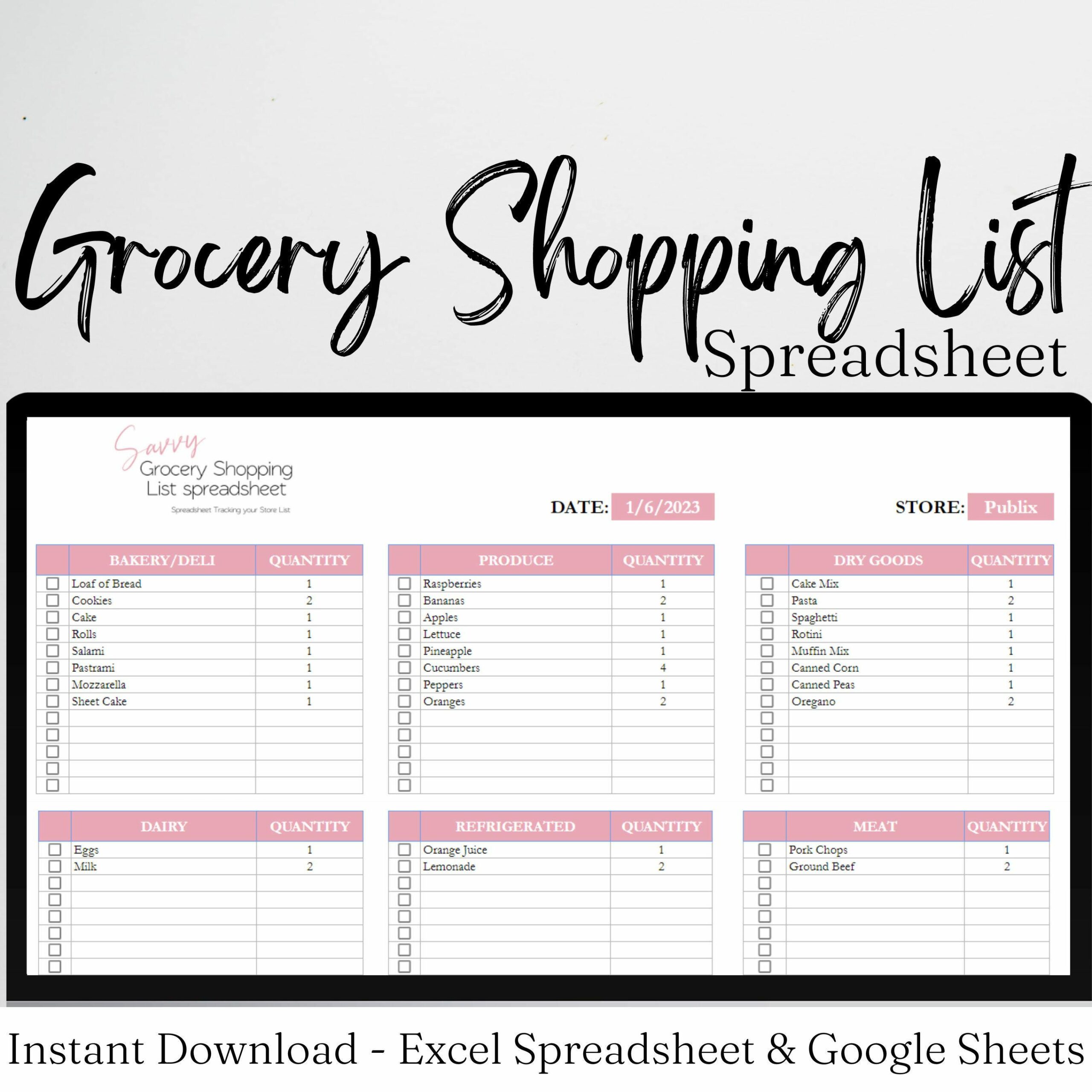 Grocerie Shopping Store List Template