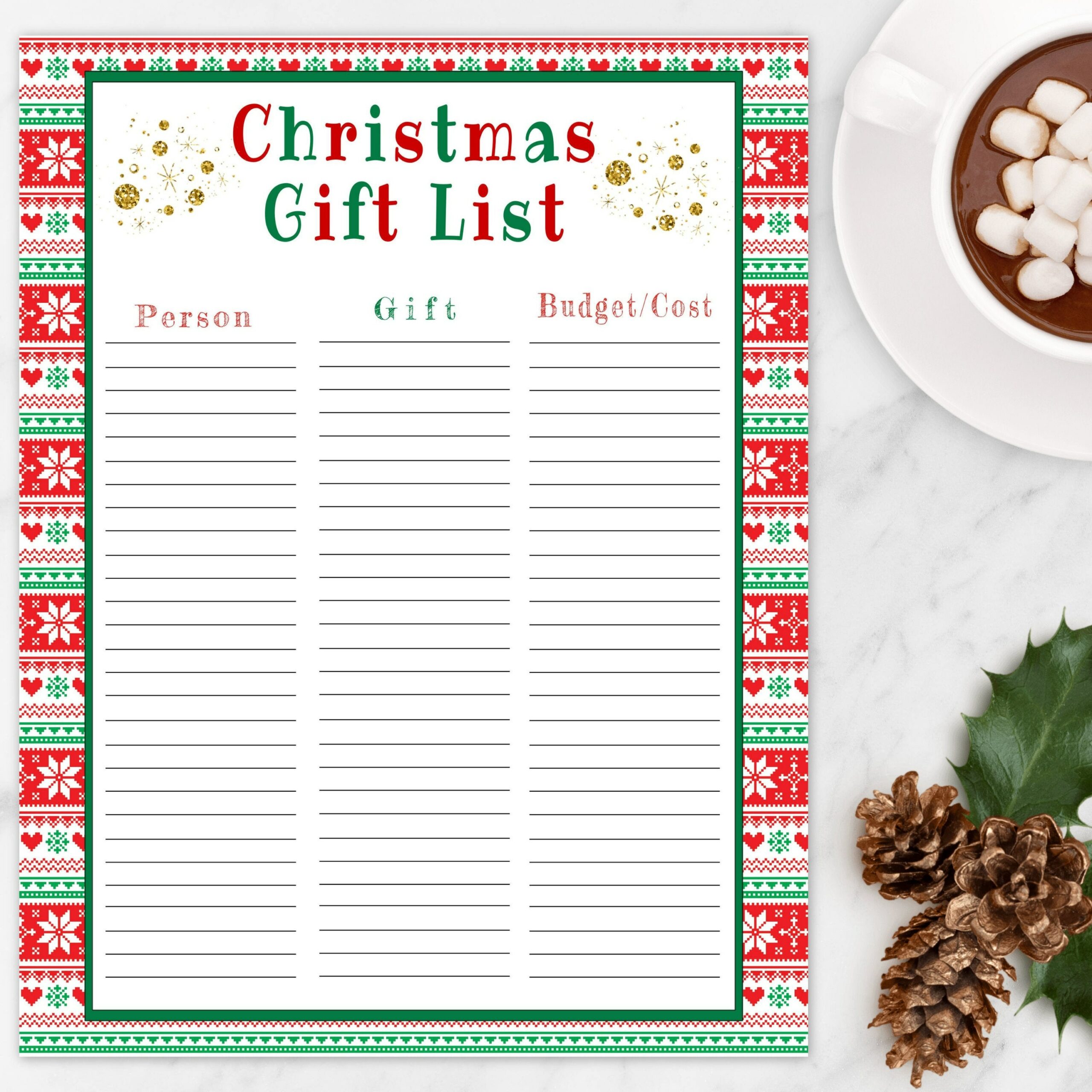 Printable Christmas Christmas Shopping List Template
