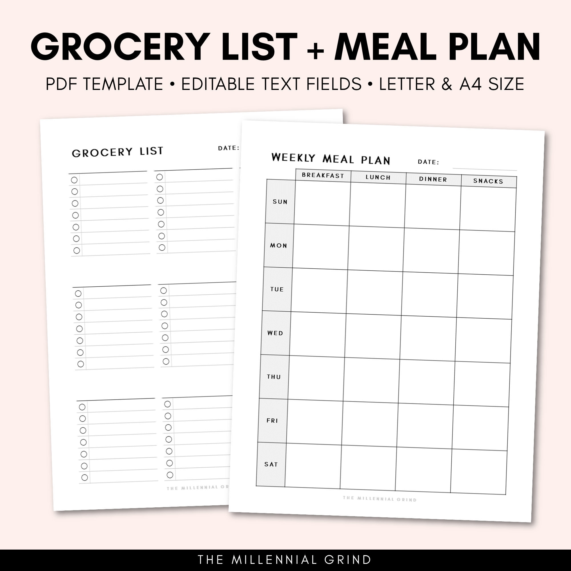 Weekly Meal Plan With Grocery List Template